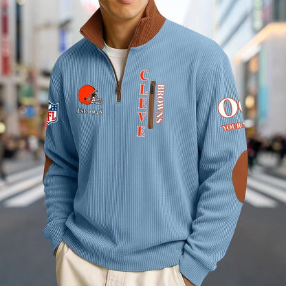 [SPECIAL OFFER] NEW CUSTOMIZED NFL29 CLB CLEVELAND BROWNS MULTICOLOR STRIPED QUATER ZIP SWEATSHIRT