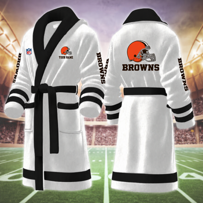 [SPECIAL OFFER] NEW CUSTOMIZED NFL29 CLB CLEVELAND BROWNS MULTICOLOR FLEECE BATHROBE