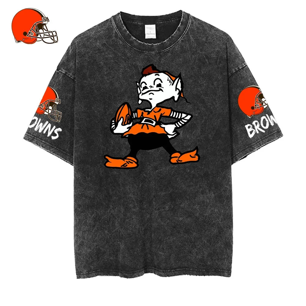 [SPECIAL OFFER] NEW CUSTOMIZED NFL29 CLB CLEVELAND BROWNS FUNNY MULTICOLOR WASHED TEE