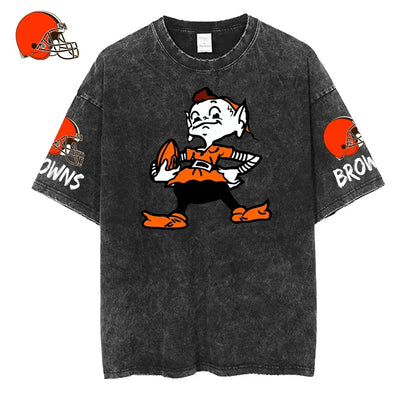 [SPECIAL OFFER] NEW CUSTOMIZED NFL29 CLB CLEVELAND BROWNS FUNNY MULTICOLOR WASHED TEE