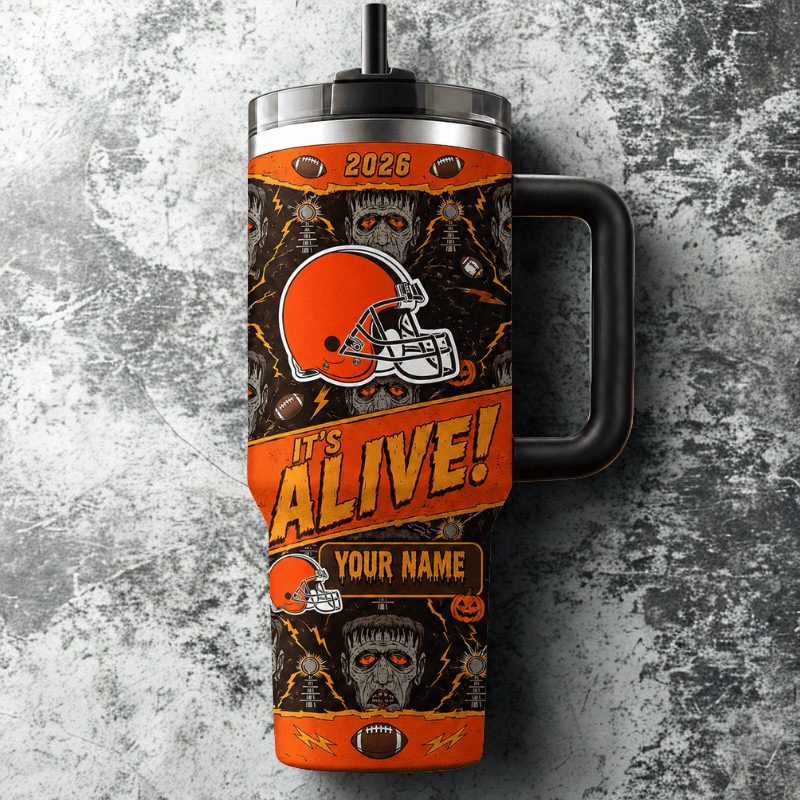 [SPECIAL OFFER] NEW CUSTOMIZED NFL29 CLB CLEVELAND BROWNS HALLOWEEN  40OZ TUMBLER