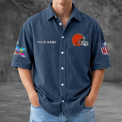 [HOT DEAL] NEW CUSTOMIZED NFL29 CLB CLEVELAND BROWNS SEERSUCKER BUTTON SHIRT