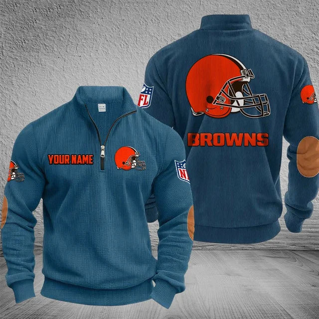 [SPECIAL OFFER] NEW CUSTOMIZED NFL29 CLB CLEVELAND BROWNS MULTICOLOR STRIPED QUATER ZIP SWEATSHIRT