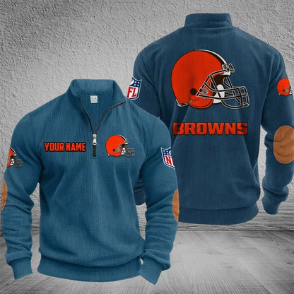 [SPECIAL OFFER] NEW CUSTOMIZED NFL29 CLB CLEVELAND BROWNS MULTICOLOR STRIPED QUATER ZIP SWEATSHIRT
