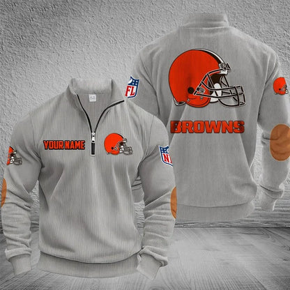 [SPECIAL OFFER] NEW CUSTOMIZED NFL29 CLB CLEVELAND BROWNS MULTICOLOR STRIPED QUATER ZIP SWEATSHIRT