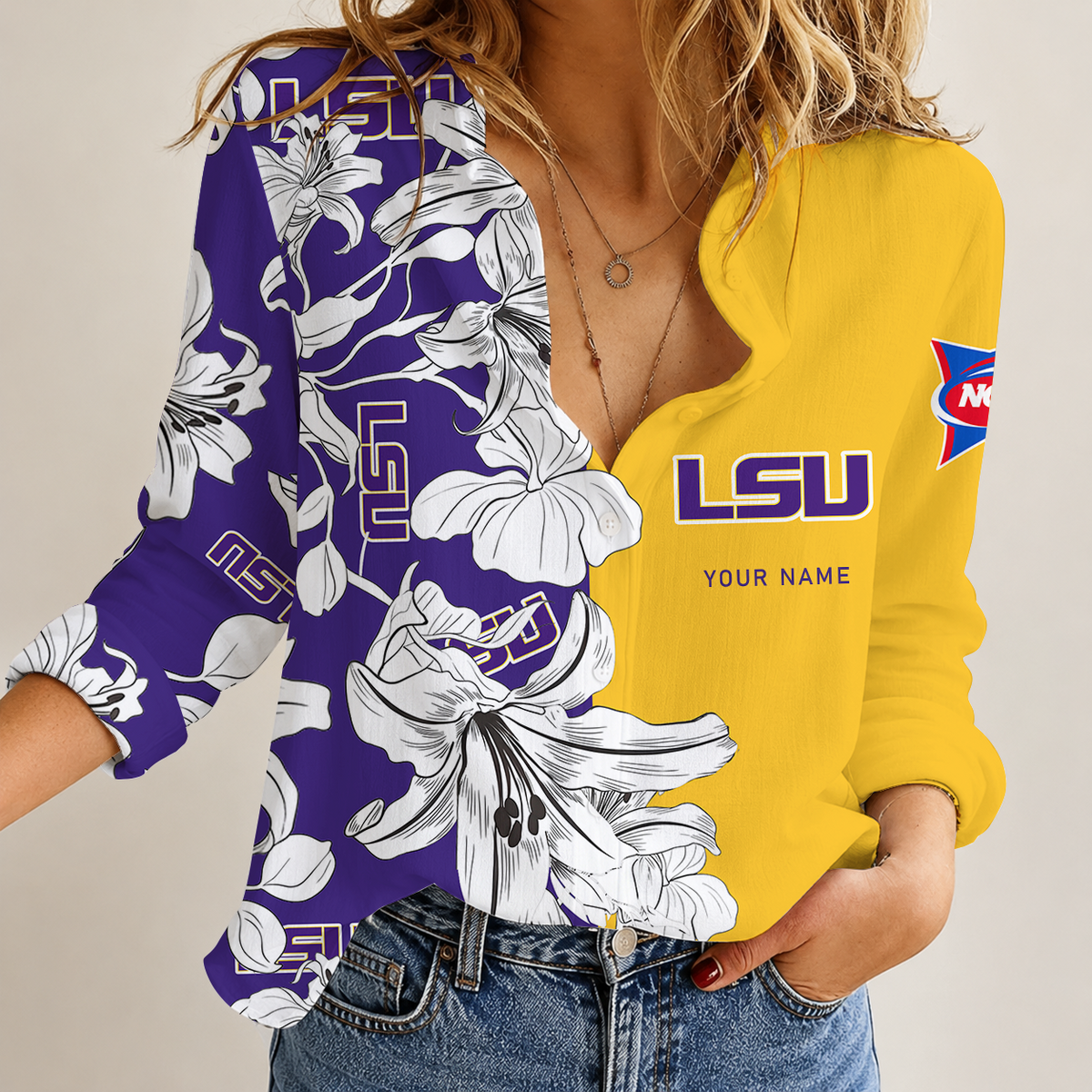 [FAN FAVORITE] NEW CUSTOMIZED NCAA FBS29 LST LSU TIGERS WOMEN CASUAL SHIRT