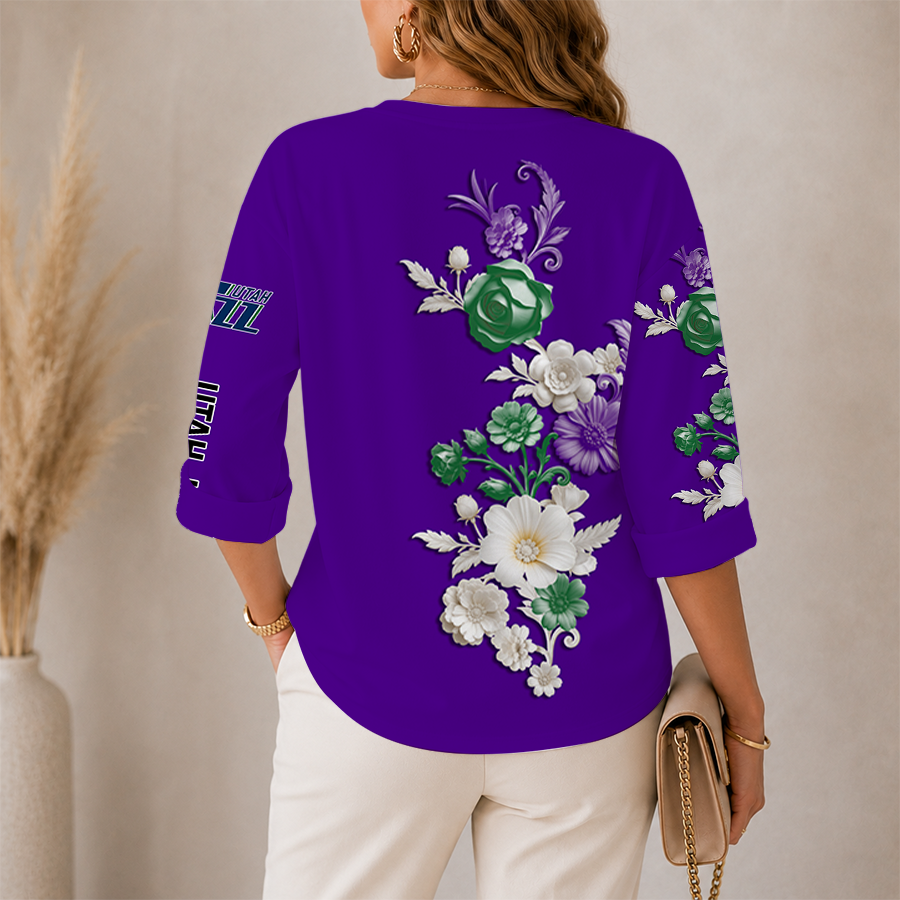 LIMITED EDITION - NEW CUSTOMIZED NBA29 UJZ UTAH JAZZ WOMEN'S V-NECK LONG SLEEVE SHIRT