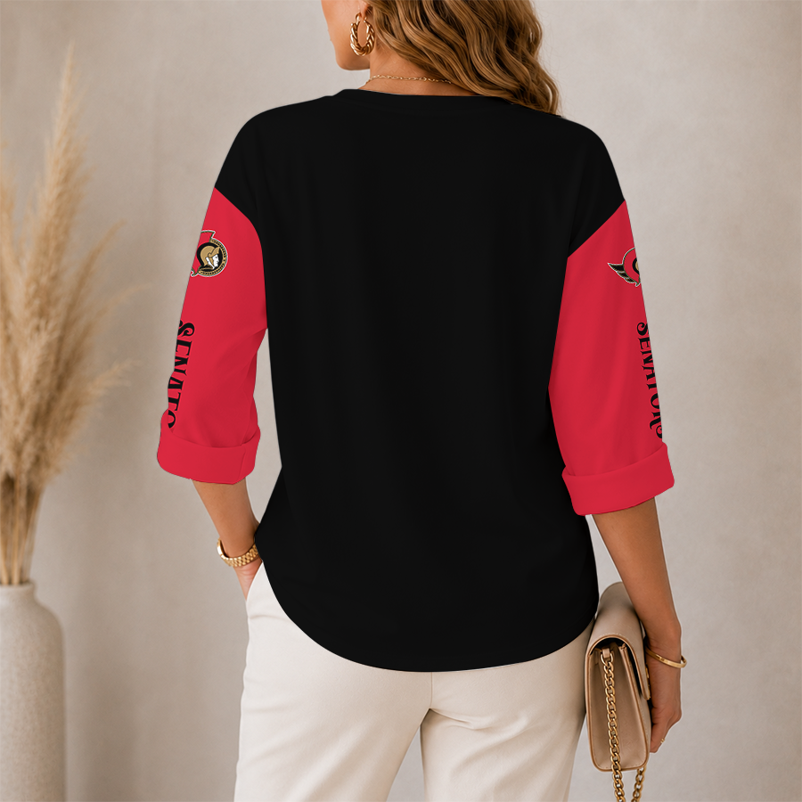 [SUPER SALE] NEW CUSTOMIZED NHL29 OSN OTTAWA SENATORS WOMEN'S HEART V-NECK LONG SLEEVE SHIRT