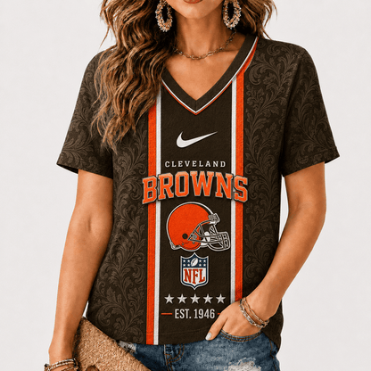 [SPECIAL OFFER] NEW CUSTOMIZED NFL29 CLB CLEVELAND BROWNS V-NECK FEMALE SHIRT