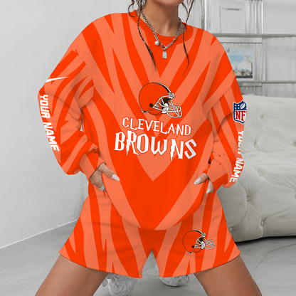 [SPECIAL OFFER] NEW CUSTOMIZED NFL29 CLB CLEVELAND BROWNS UNISEX SWEATSHIRT & SHORTS SET
