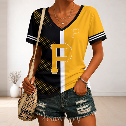 [FLASH SALE] NEW CUSTOMIZED MLB29 PHP PITTSBURGH PIRATES V-NECK FEMALE SHIRT