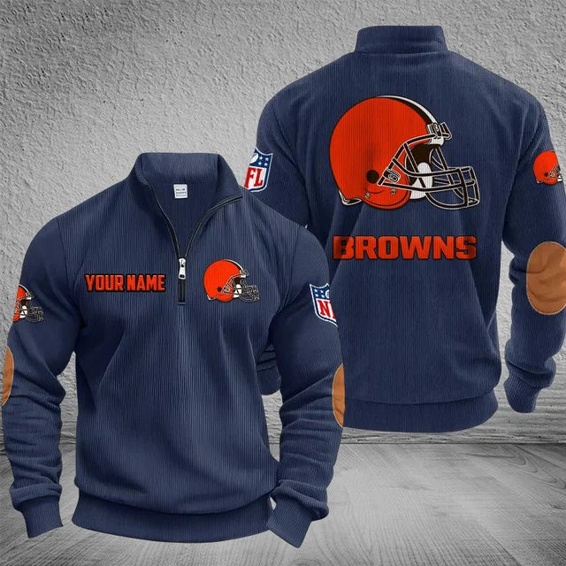 [SPECIAL OFFER] NEW CUSTOMIZED NFL29 CLB CLEVELAND BROWNS MULTICOLOR STRIPED QUATER ZIP SWEATSHIRT