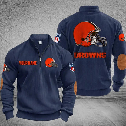 [SPECIAL OFFER] NEW CUSTOMIZED NFL29 CLB CLEVELAND BROWNS MULTICOLOR STRIPED QUATER ZIP SWEATSHIRT