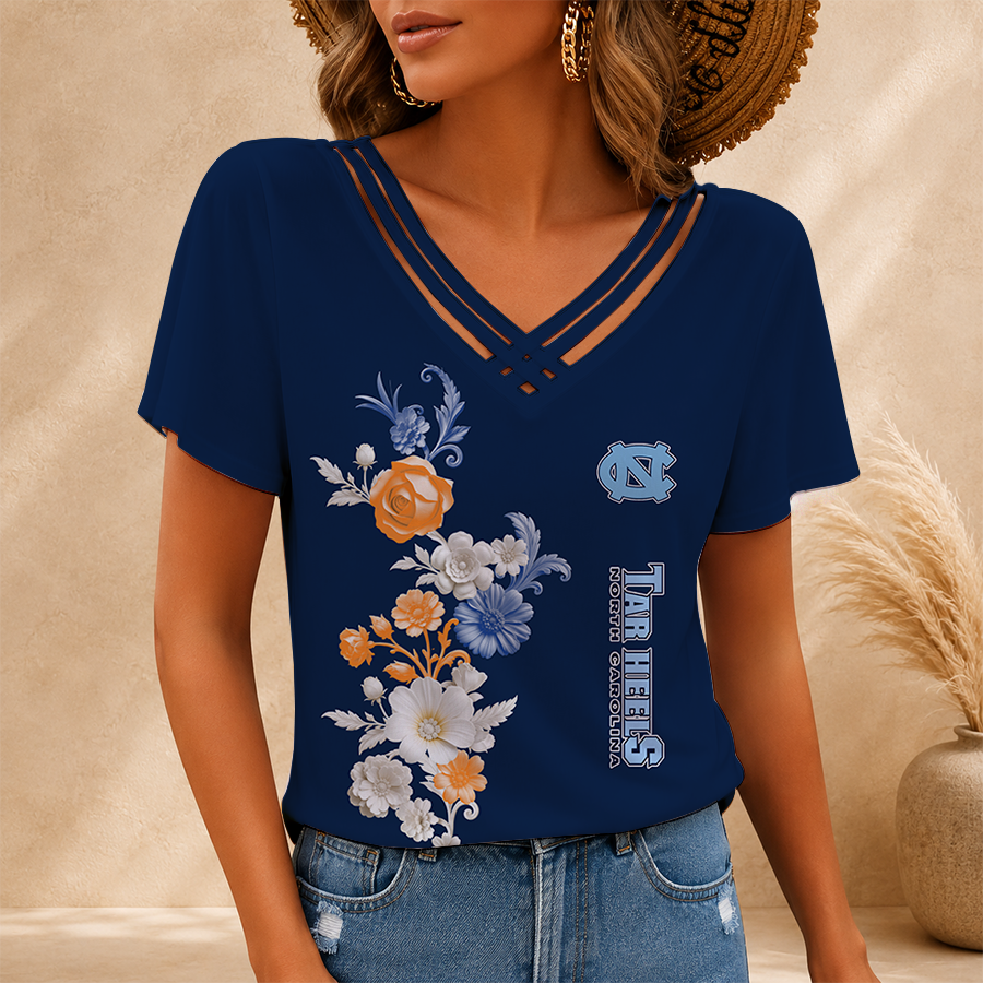 [FAN FAVORITE] NEW CUSTOMIZED NCAA CWS29 NTH NORTH CAROLINA TAR HEELS V-NECK SHIRT