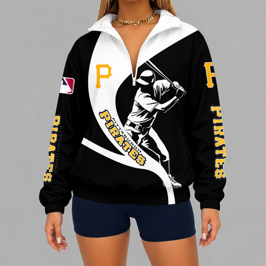 [FLASH SALE] NEW CUSTOMIZED MLB29 PHP PITTSBURGH PIRATES V-NECK ZIPPER SWEATSHIRT JACKET