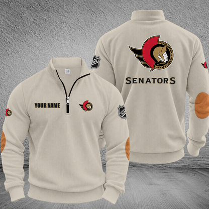 [SUPER SALE] NEW CUSTOMIZED NHL29 OSN OTTAWA SENATORS MULTICOLOR STRIPED QUATER ZIP SWEATSHIRT