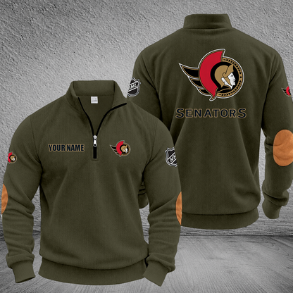 [SUPER SALE] NEW CUSTOMIZED NHL29 OSN OTTAWA SENATORS MULTICOLOR STRIPED QUATER ZIP SWEATSHIRT