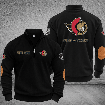 [SUPER SALE] NEW CUSTOMIZED NHL29 OSN OTTAWA SENATORS MULTICOLOR STRIPED QUATER ZIP SWEATSHIRT