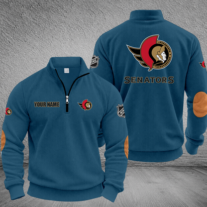 [SUPER SALE] NEW CUSTOMIZED NHL29 OSN OTTAWA SENATORS MULTICOLOR STRIPED QUATER ZIP SWEATSHIRT