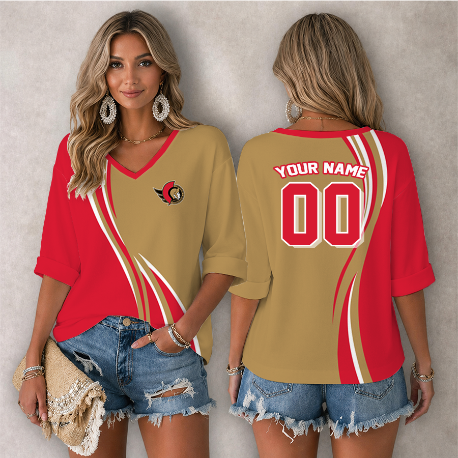 [SUPER SALE] NEW CUSTOMIZED NHL29 OSN OTTAWA SENATORS WOMEN'S HEART V-NECK LONG SLEEVE SHIRT