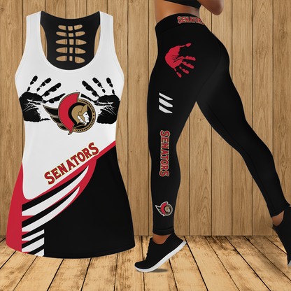 [SUPER SALE] NEW CUSTOMIZED NHL29 OSN OTTAWA SENATORS HOLLOW TANK TOP & LEGGINGS SET
