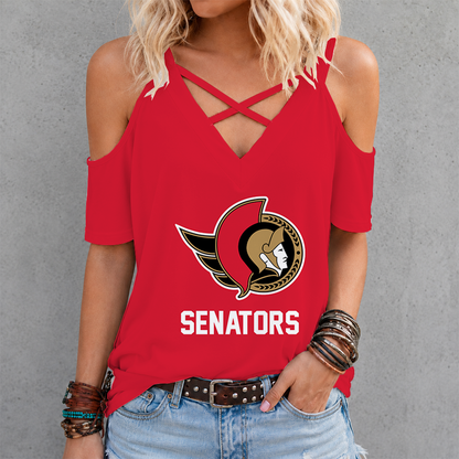 [SUPER SALE] NEW CUSTOMIZED NHL29 OSN OTTAWA SENATORS CRISS CROSS V-NECK TOP