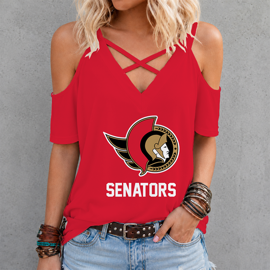 [SUPER SALE] NEW CUSTOMIZED NHL29 OSN OTTAWA SENATORS CRISS CROSS V-NECK TOP
