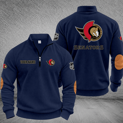 [SUPER SALE] NEW CUSTOMIZED NHL29 OSN OTTAWA SENATORS MULTICOLOR STRIPED QUATER ZIP SWEATSHIRT