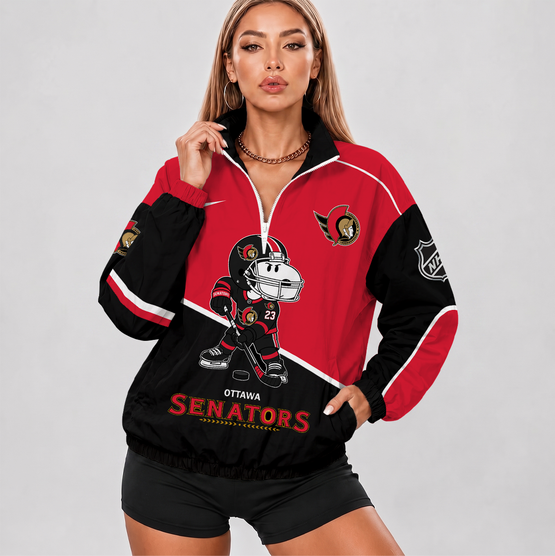 [SUPER SALE] NEW CUSTOMIZED NHL29 OSN OTTAWA SENATORS V-NECK ZIPPER SWEATSHIRT JACKET