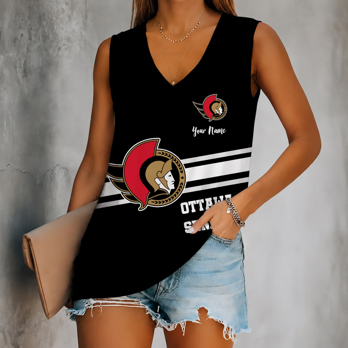 [SUPER SALE] NEW CUSTOMIZED NHL29 OSN OTTAWA SENATORS WOMEN'S V-NECK TANK TOP