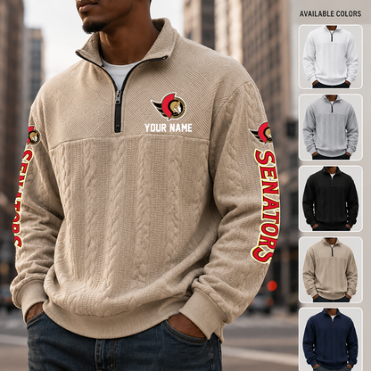 [SUPER SALE] NEW CUSTOMIZED NHL29 OSN OTTAWA SENATORS MULTICOLOR QUARTER-ZIP SWEATSHIRT