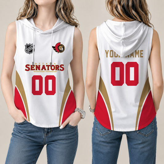 [SUPER SALE] NEW CUSTOMIZED NHL29 OSN OTTAWA SENATORS WOMEN'S SLEEVELESS HOODED POCKET TANK TOP