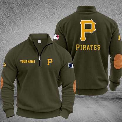 [FLASH SALE] NEW CUSTOMIZED MLB29 PHP PITTSBURGH PIRATES MULTICOLOR STRIPED QUATER ZIP SWEATSHIRT