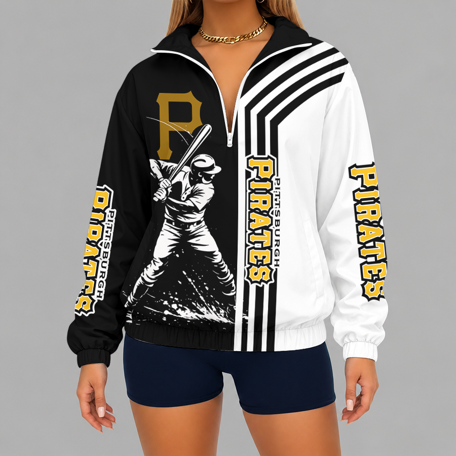 LIMITED EDITION - NEW CUSTOMIZED MLB29 PHP PITTSBURGH PIRATES V-NECK ZIPPER SWEATSHIRT JACKET