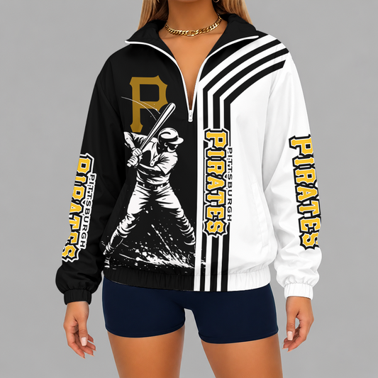 LIMITED EDITION - NEW CUSTOMIZED MLB29 PHP PITTSBURGH PIRATES V-NECK ZIPPER SWEATSHIRT JACKET