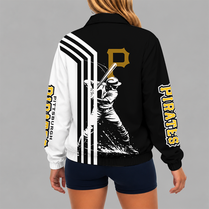 LIMITED EDITION - NEW CUSTOMIZED MLB29 PHP PITTSBURGH PIRATES V-NECK ZIPPER SWEATSHIRT JACKET