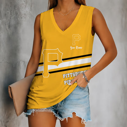 [FLASH SALE] NEW CUSTOMIZED MLB29 PHP PITTSBURGH PIRATES WOMEN'S V-NECK TANK TOP