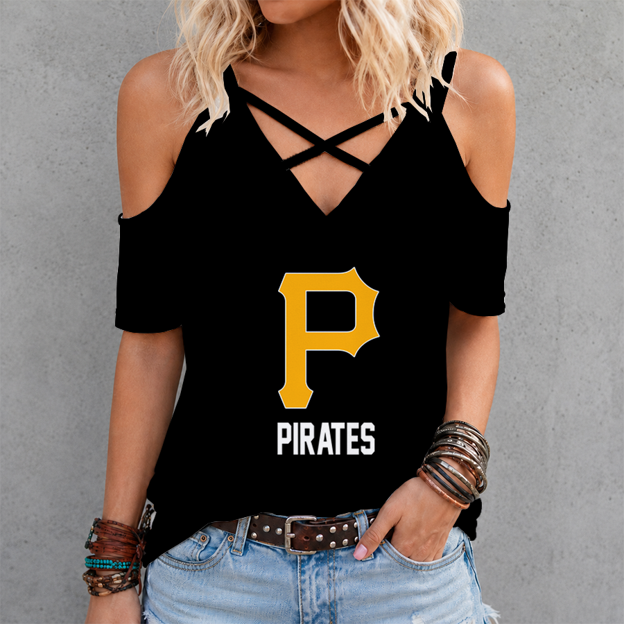 [FLASH SALE] NEW CUSTOMIZED MLB29 PHP PITTSBURGH PIRATES CRISS CROSS V-NECK TOP