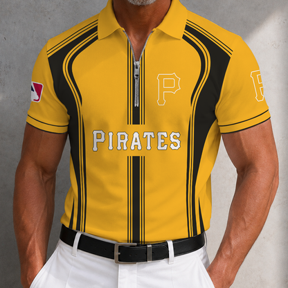 [FLASH SALE] NEW CUSTOMIZED MLB29 PHP PITTSBURGH PIRATES ZIP POLO SHIRT