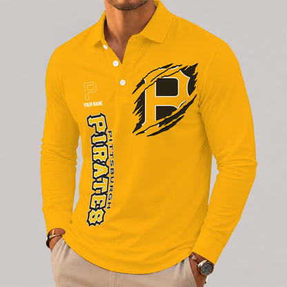 [FLASH SALE] NEW CUSTOMIZED MLB29 PHP PITTSBURGH PIRATES MEN'S LONG SLEEVE POLO