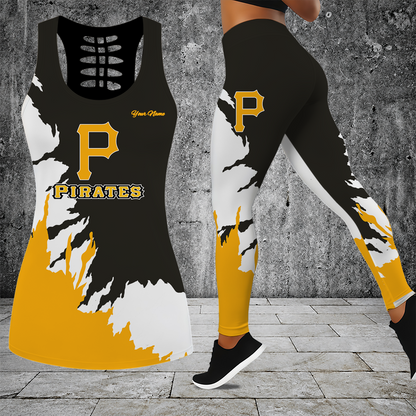 [FLASH SALE] NEW CUSTOMIZED MLB29 PHP PITTSBURGH PIRATES HOLLOW TANK TOP & LEGGINGS SET