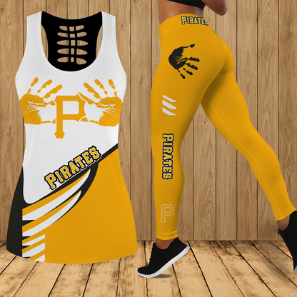 [FLASH SALE] NEW CUSTOMIZED MLB29 PHP PITTSBURGH PIRATES HOLLOW TANK TOP & LEGGINGS SET