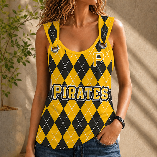 [FLASH SALE] NEW CUSTOMIZED MLB29 PHP PITTSBURGH PIRATES O-RING SHOULDER TANK TOP