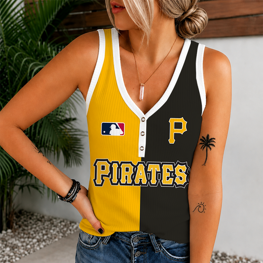 [FLASH SALE] NEW CUSTOMIZED MLB29 PHP PITTSBURGH PIRATES WOMEN'S V-NECK TANK TOP