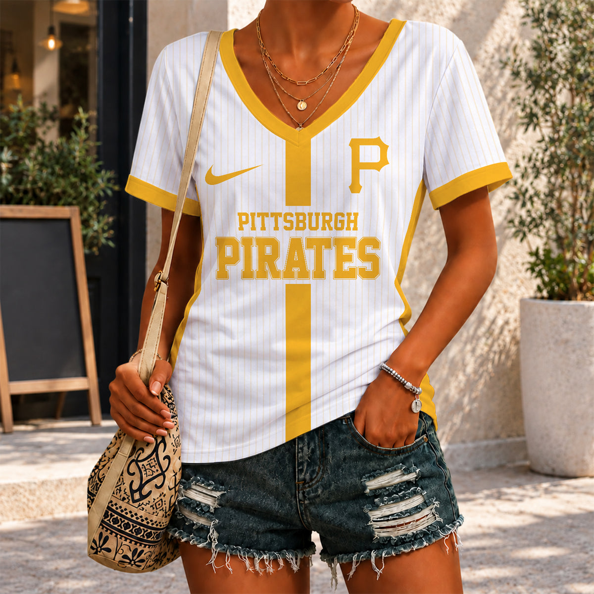 [FLASH SALE] NEW CUSTOMIZED MLB29 PHP PITTSBURGH PIRATES V-NECK FEMALE SHIRT