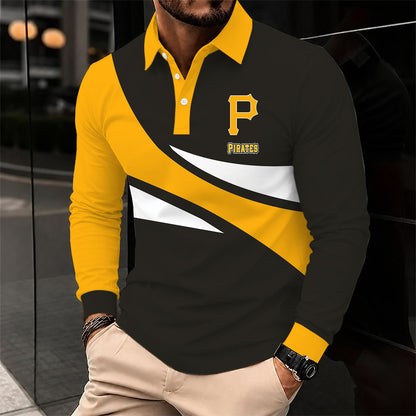 [FLASH SALE] NEW CUSTOMIZED MLB29 PHP PITTSBURGH PIRATES MEN'S LONG SLEEVE POLO