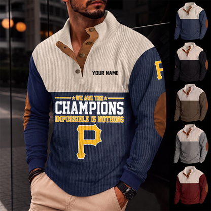 [FLASH SALE] NEW CUSTOMIZED MLB29 PHP PITTSBURGH PIRATES BUTTON SWEATSHIRTS STAND COLLAR