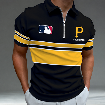 LIMITED EDITION - NEW CUSTOMIZED MLB29 PHP PITTSBURGH PIRATES ZIP POLO SHIRT