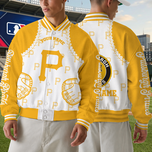 [FLASH SALE] NEW CUSTOMIZED MLB29 PHP PITTSBURGH PIRATES SATIN VARSITY & BASEBALL JACKET