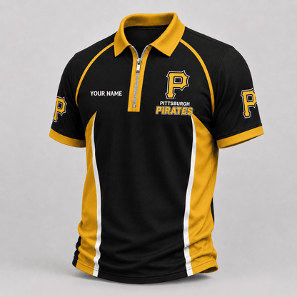 [FLASH SALE] NEW CUSTOMIZED MLB29 PHP PITTSBURGH PIRATES ZIP POLO SHIRT